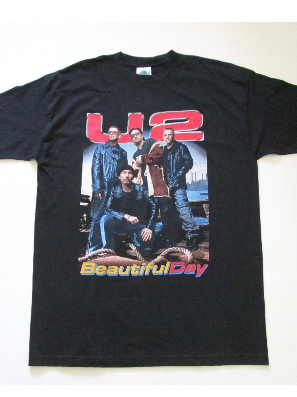 U2 Beautiful Day Tour T-Shirt Black Size Large Bono The Edge 2000 Tour Champ Tag